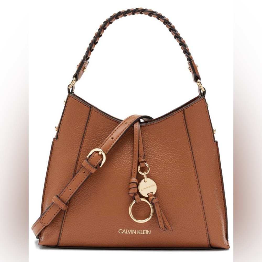 Calvin Klein Elegant Shelly Novelty Crossbody Camel Leather Handbag